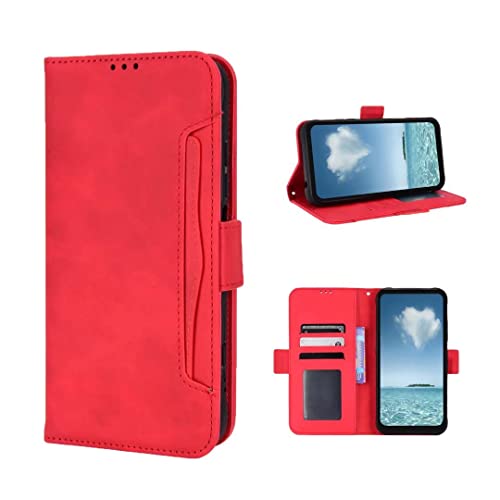 COQUE Hülle Tecno Pova LI9 Klapphülle,Seitlicher magnetischer Multi-Slot Visitenkartenhalter Wallet Case,Flip Phone Cover für Tecno Pova LI9-Rot von COQUE