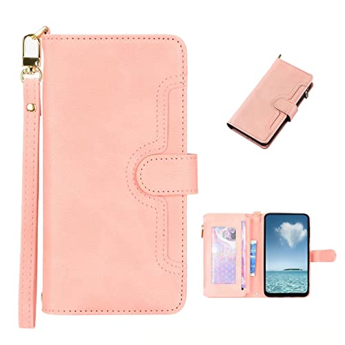 COQUE Hülle Xperia 1 III Flip Cover, Magnetischer Reißverschluss Multi-Slot Visitenkartenhalter Brieftasche Cover, Xperia 1 III Flip Phone Case-Rosa von COQUE