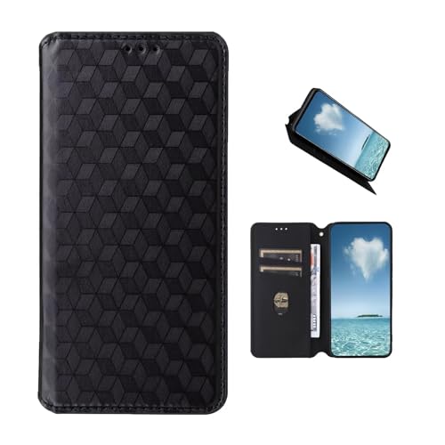 COQUE Hülle ZTE Blade A34 Handyhülle, dreidimensionale Textur (stoßfest) Flip Cover, dunkler Magnetverschluss, Lederhülle mit Kartenfach-Schwarz von COQUE
