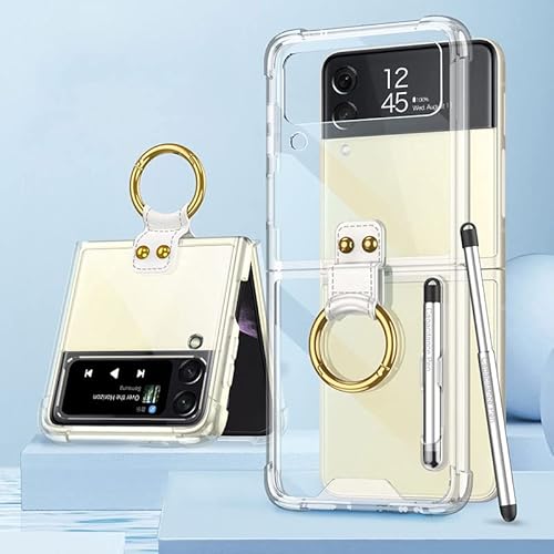 COQUE Hülle für Galaxy Z Flip 4 Handyhülle,Shell All-Inclusive Handyhülle mit Ring-Videoständer,Samsung Galaxy Z Flip 4 5G Faltbare Handyhülle mit Eingabestift und Stiftschlitz-Transparent von COQUE