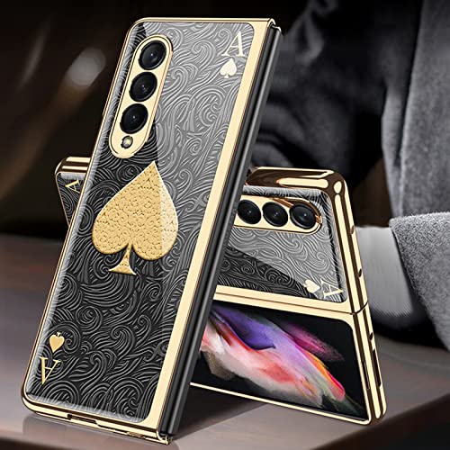 COQUE Hülle für Galaxy Z Fold 3 Handyhülle,9H gehärtetes Glas lackiert glänzende Hülle,Faltbare Handyhülle für Samsung Galaxy Z Fold 3 5G-Pik-Ass von COQUE