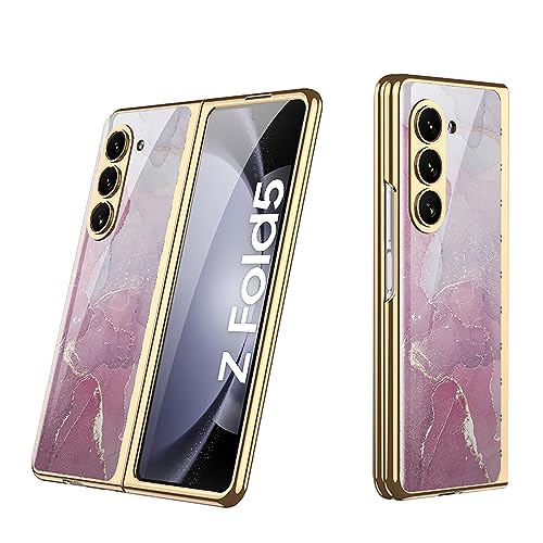 COQUE Hülle für Galaxy Z Fold 5,ultradünnes 9H Glas glänzend lackierte Handyhülle,Faltbare Handyhülle für Samsung Galaxy Z Fold 5 5G-Purpur Rosa von COQUE