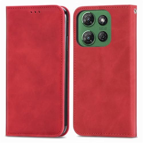COQUE Hülle für Motorola Moto G Power (2025) Handyhüllen mit [Kartenfach] [TPU-Stoßfänger] [Ständer], Lederbrieftasche Flip Folio Schutzhülle-Rot von COQUE