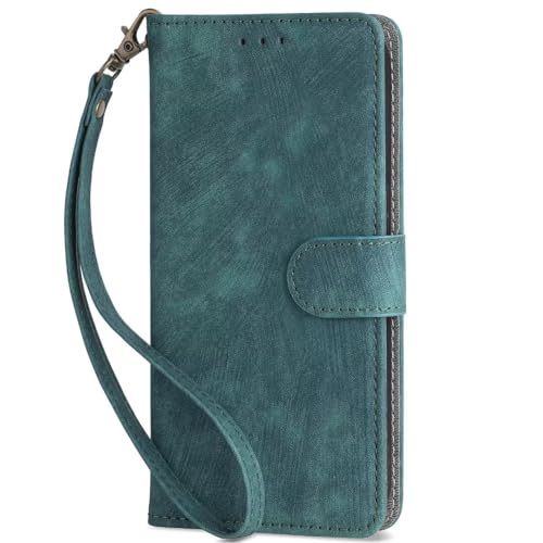 COQUE Hülle für Nothing Phone 3a Pro Hülle, (Stoßfestes) Flip Cover, (RFID) Schutz Premium Lederhülle Mit Kartensteckplatz-Grün von COQUE