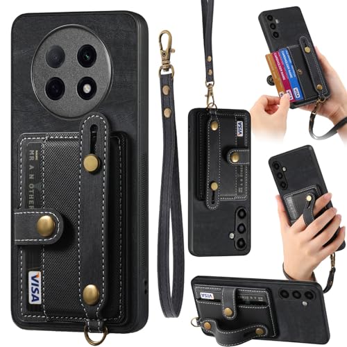 COQUE Hülle für Oppo A5 Pro Handyhülle Retro-Stil Kreuztextur, [Armband][Ständer][Umhängeband] Stoßfeste Schutzhülle, Cover für Oppo A5 Pro Hülle-Schwarz von COQUE