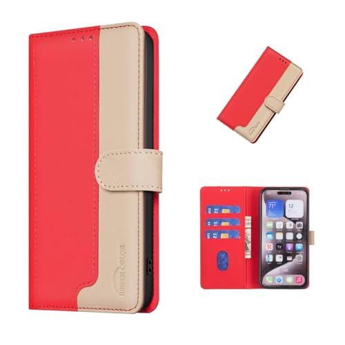 COQUE Hülle für Realme 14 5G Handyhülle Mit RFID-Schutz, Zweifarbiges Litschi-Muster Und Geldbörse Mit 3 Kartenfächern-Rot COQUE Hülle für Realme 14 5G Handyhülle Mit RFID-Schutz, Zweifarbiges Litschi-Muster Und Geldbörse Mit 3 Kartenfächern-Rot von COQUE