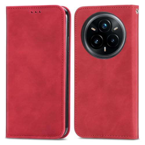 COQUE Hülle für Realme 14 Pro Plus Handyhüllen mit [Kartenfach] [TPU-Stoßfänger] [Ständer], Lederbrieftasche Flip Folio Schutzhülle Kompatibel mit Realme 14 Pro Plus Schale Stoßfest-Rot von COQUE