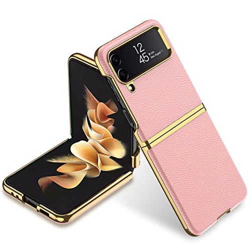 COQUE Hülle für Samsung Galaxy Z Flip 4,Galvanisierte Glatte Leder Gebogen Handyhülle,Klappbare Handyhülle für Samsung Galaxy Z Flip 4 5G-Rosa von COQUE