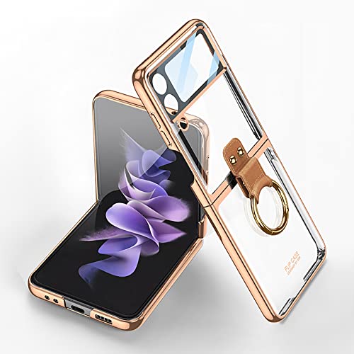 COQUE Hülle für Samsung Galaxy Z Flip 4,Hülle und Folie Integriertes Phantom Transparente Handyhülle mit Ring,Faltbare Handyhülle für Samsung Galaxy Z Flip 4 5G-Gold von COQUE