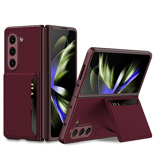 COQUE Hülle für Samsung Galaxy Z Fold 5,Ultra Slim Soft Leather Card Slot Bag Phone Case mit Standfunktion,Folding Phone Cover for Samsung Galaxy Z Fold 5 5G-Rot von COQUE