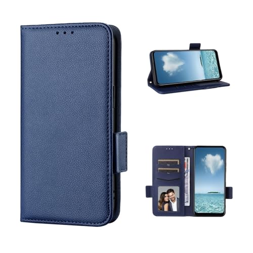COQUE Hülle für Umidigi Note 100 4G Hülle, Seitlicher Magnetverschluss Mit Litschi-Muster (stoßfest) Klappe Mit Kartensteckfach-Dunkelblau von COQUE