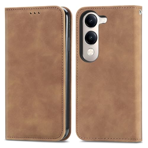 COQUE Hülle für Vivo Y04 Handyhüllen mit [Kartenfach] [TPU-Stoßfänger] [Ständer], Lederbrieftasche Flip Folio Schutzhülle Kompatibel mit Vivo Y04 Schale Stoßfest-Braun von COQUE
