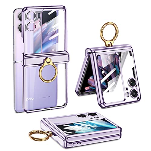 COQUE Oppo Find N2 Flip Hülle mit Ringständer,Glänzend transparent mit Kleiner Displayschutz-Handyhülle für Oppo Find N2 Flip-lila von COQUE