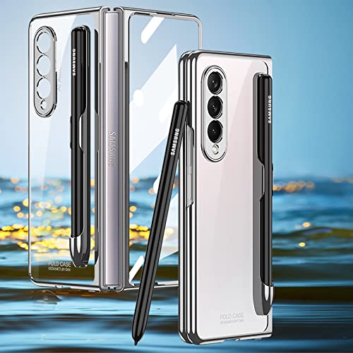 COQUE Samsung Galaxy Z Fold 3 Case Cover/Gorgeous Shiny Side Transparent Shell with Stylus Slot,Folding Phone Case for Samsung Galaxy Z Fold 3-Farbe Silber von COQUE