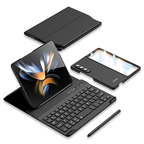 COQUE Samsung Galaxy Z Fold 4 Handyhülle,Displayschutzfolie,Tastatur,Lederetuihalter,Stylus + Stiftsteckplatz Telefon Bürosatz,Faltbare Handyhülle für Samsung Galaxy Z Fold 4 5G-Schwarz von COQUE