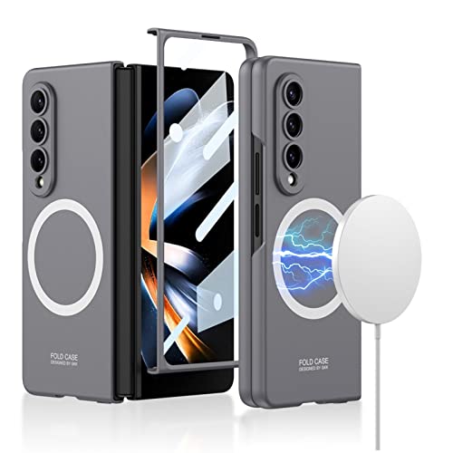 COQUE Samsung Galaxy Z Fold 4 Hülle, ultradünne Schale temperierte Folie integrierte magnetische drahtlose Ladeklapphandyabdeckung, passend für Samsung Galaxy Z Fold 4 5G-grau von COQUE