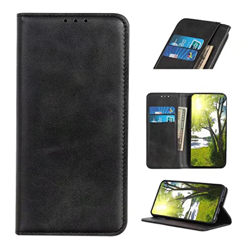COQUE Sony Xperia 10 VI Hülle, Rindsleder magnetisch attraktive Handyhülle, Flip Wallet mit Kartenschlitz, für Sony Xperia 10 VI-Schwarz von COQUE