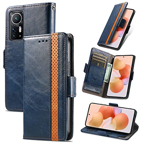 COQUE Xiaomi 12 Hülle, Business Stitching Lederhülle, Kartensteckplatz Flip Phone Cover für Xiaomi 12-Blau von COQUE