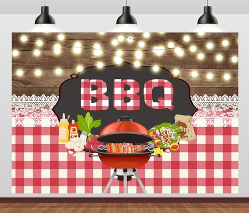 CORFOTO 3 x 2,4 m Grill-Familienparty-Hintergrund, braune Holzbrett-Lichterkette, Spitze, Grillen in der Wildnis, Grill-Themenparty, Hintergrund, Kinder, Erwachsene, Brautparty, Sommerpark von CORFOTO
