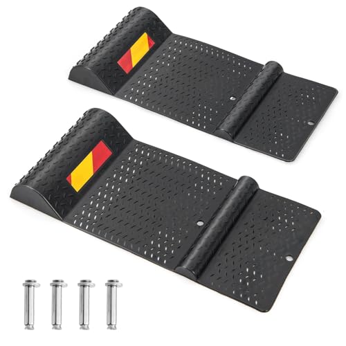 COSTWAY 2er Set Parkmatten rutschfest, Einparkhilfe aus Gummi mit Bremsschwelle selbstklebend, Autostopper Anfahrschutz für Garagen Parkplätze von COSTWAY