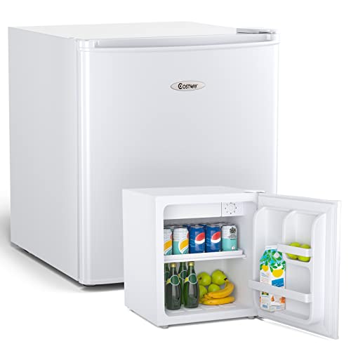 COSTWAY 46L Mini Kühlschrank Flaschenkühlschrank Getränkekühlschrank mit Gefrierfach/wechselbarer Türanschlag / 7 Temperaturstufe einstellbar / 49cm Höhe (Weiß) von COSTWAY