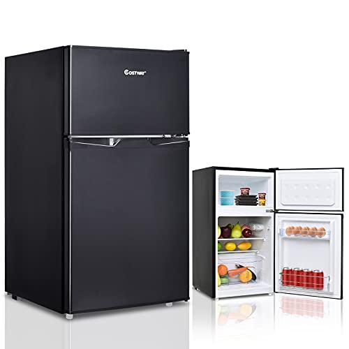 COSTWAY 85L Kühlschrank mit Gefrierfach Kühl-Gefrier-Kombination Standkühlschrank Gefrierschrank Schwarz mini Kühlschrank von COSTWAY