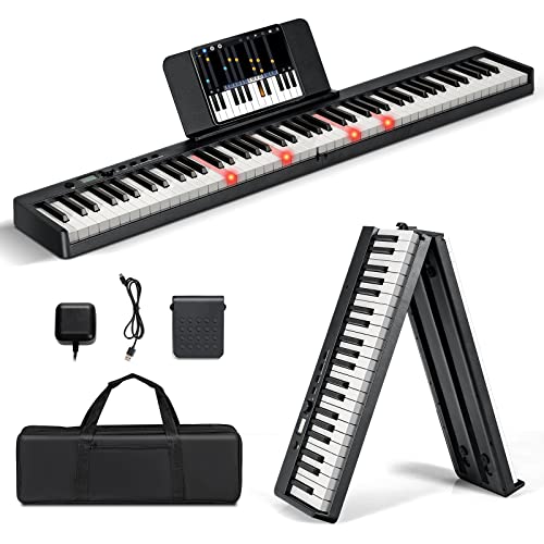 COSTWAY 88 Tastatur Elektroklavier faltbar, Digitale Keyboard tragbar (128 Rhythmen, 128 Töne und 20 Demos) Digitalpiano Set für Kinder und Erwachsene (Schwarz) von COSTWAY