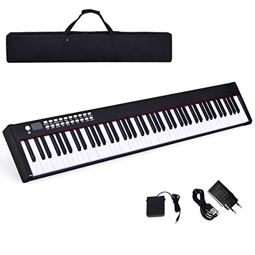 COSTWAY 88 Tastatur Kinder digitale Keyboard elektrisches Klavier 128 Rhythmen / 128 Töne/Bluetooth/Lautsprecher / 20 Demo geeignet für Kinder und Erwachsene (Schwarz) von COSTWAY