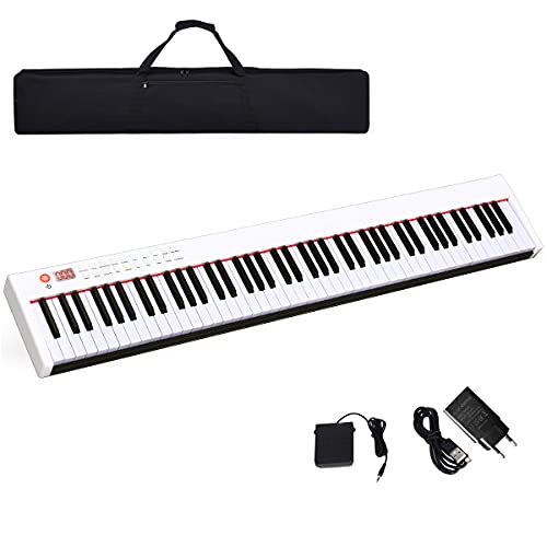COSTWAY 88 Tastatur Kinder digitale Keyboard elektrisches Klavier 128 Rhythmen / 128 Töne/Bluetooth/Lautsprecher / 20 Demo geeignet für Kinder und Erwachsene (Weiß) von COSTWAY