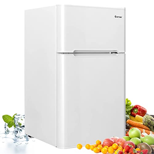 COSTWAY 90L Kühlschrank mit 27L Gefrierfach Kühl-Gefrier-Kombination Standkühlschrank Gefrierschrank mini Kühlschrank (weiß) von COSTWAY