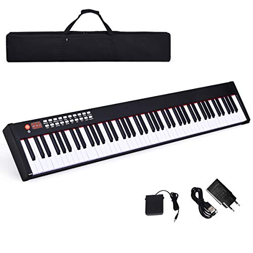 COSTWAY Digitales Piano Keyboard, elektronisches Klavier Keyboard mit Tragetasche, Musikgeschenke für Kinder und Anfänger Bluetooth / 128 Rhythmen/MIDI/USB-Schnittstelle (88-tasten) von COSTWAY