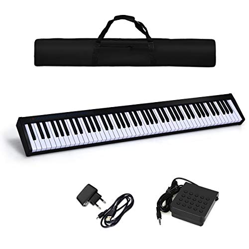 COSTWAY Digitales Piano Keyboard 88 Tasten, tragbares elektronisches Musikinstrument, Bedienfeld, Leichtgewicht, Musikgeschenke für Kinder und Anfänger, mit Tragetasche, schwarz von COSTWAY