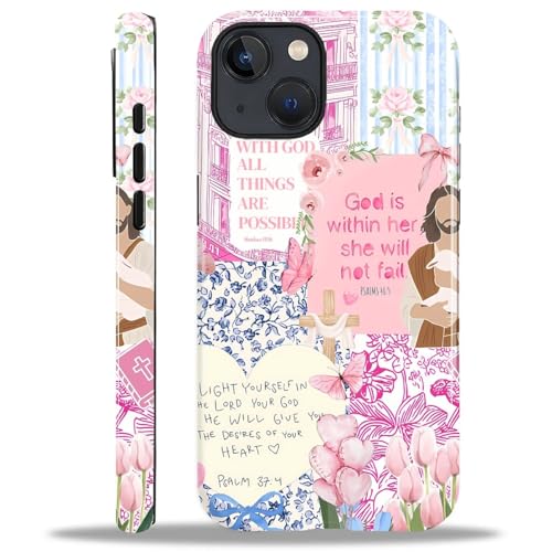 COTAIL Schutzhülle für iPhone 13 14, Hybrid-Schutzhülle mit 2 Schichten, militärischer Schutz, langlebig, stoßfest, kratzfest, Rosa-Blau-Jesus-Collage COTAIL Schutzhülle für iPhone 13 14, Hybrid-Schutzhülle mit 2 Schichten, militärischer Schutz, langlebig, stoßfest, kratzfest, Rosa-Blau-Jesus-Collage von COTAIL