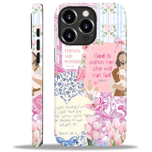 COTAIL Schutzhülle für iPhone 15 Pro, Hybrid-Schutzhülle, 2-lagig, militärischer Schutz, langlebig, stoßfest, kratzfest, Rosa-Blau-Jesus-Collage COTAIL Schutzhülle für iPhone 15 Pro, Hybrid-Schutzhülle, 2-lagig, militärischer Schutz, langlebig, stoßfest, kratzfest, Rosa-Blau-Jesus-Collage von COTAIL