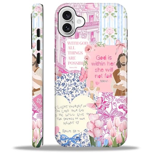 COTAIL Schutzhülle für iPhone 16, Hybrid-Schutzhülle, 2-lagig, militärischer Schutz, langlebig, stoßfest, kratzfest, Rosa-Blau-Jesus-Collage COTAIL Schutzhülle für iPhone 16, Hybrid-Schutzhülle, 2-lagig, militärischer Schutz, langlebig, stoßfest, kratzfest, Rosa-Blau-Jesus-Collage von COTAIL