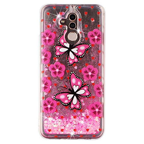COTDINFOR Compatible with Huawei Mate 20 Lite Hülle Flüssigkeit Glitzer Flip Cover Sparkle Floating Bling Stoßfest Schutzhülle Handyhüllen für Huawei Mate 20 Lite Case Butterfly XYLS. von COTDINFOR