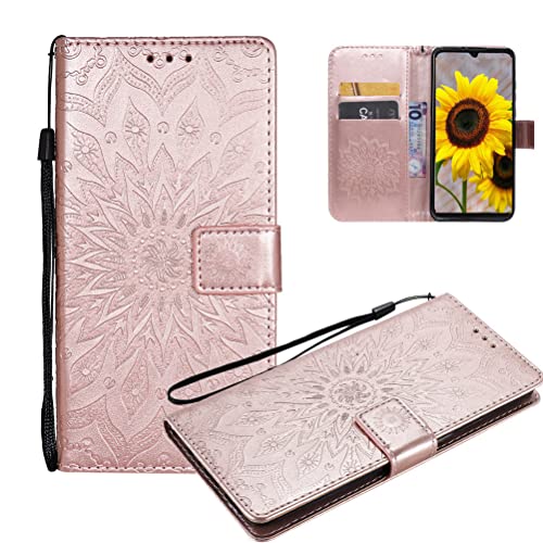 COTDINFOR Compatible with Samsung Galaxy A33 5G Hülle PU Leder Brieftasche Schutzhülle Flip Handy Tasche Schale Magnetisch Cover Standfunktion Handyhülle für Galaxy A33 5G Rose Gold Sunflower KT. von COTDINFOR