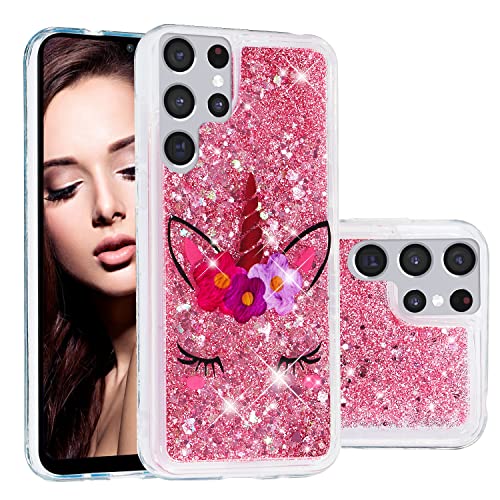 COTDINFOR Glitzer Handyhülle für Samsung Galaxy S24 Ultra Hülle Flüssigkeit Transparent Handy Hüllen Sparkle Floating Stoßfest Schutzhülle Cover für Galaxy S24 Ultra Case Sleeping Unicorn XYLS. von COTDINFOR