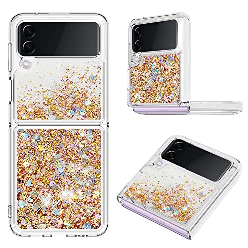 COTDINFOR Glitzer Handyhülle für Samsung Galaxy Z Flip 3 5G Hülle Flüssigkeit Stoßfest Transparent Case Quicksand Fließend Schutzhülle Silikon Handy hüllen für Galaxy Z Flip 3 5G Love Gold YBWTLS. von COTDINFOR