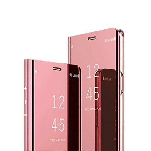 COTDINFOR Huawei Y6 2019 Hülle Spiegel Ledertasche Handyhülle Clear Cool Männer Mädchen Flip Ständer Etui Case Slim Schutzhüllen für Huawei Y6 2019 Mirror PU Rose Gold MX. von COTDINFOR