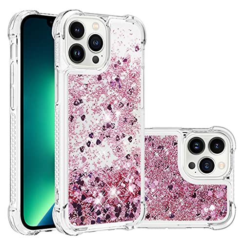 COTDINFOR Hülle für iPhone 15 Pro Hülle Glitzer Flüssigkeit Niedlich Klar Handyhülle Schwimmender Treibsand Stoßfest Schutzhülle Bumper Weiche TPU Hülle für iPhone 15 Pro 6,1 Zoll Love Rose YB von COTDINFOR