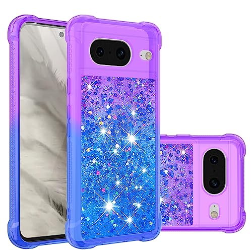 COTDINFOR Kompatibel mit Google Pixel 8 Hülle Glitzer Fließende Flüssigkeit schwimmt Cover Flugsand Floating Bling Stoßfest Handy hüllen für Google Pixel 8 Purple-Blue JBWS. von COTDINFOR