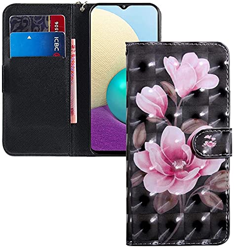 COTDINFOR LG K50 Hülle 3D-Effekt Painted cool Schutzhülle Flip Bookcase Handy Tasche Schale mit Magnet Standfunktion Etui für LG Q60 / K50 Pink Flower Black BX. von COTDINFOR