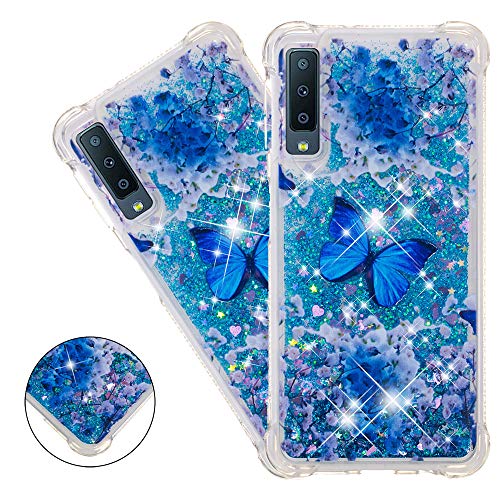 COTDINFOR Samsung Galaxy A7 2018 hülle Cute Glitzer Handyhülle Sparkle Bling Flüssigkeit Treibsand Schutzhülle Stoßfest Weich Silikon hülle für Samsung Galaxy A7 2018 / A750 Blue Butterfly YB. von COTDINFOR