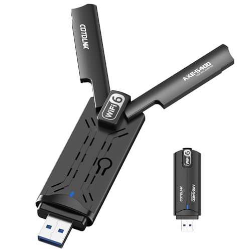 AX5400 USB WLAN Stick für PC, COTDLNK USB 3.0 WiFi 6 Dongle für Windows 10/11, Tri-Band 2.4G/5G/6G| WPA3-Verschlüsselung| MU-MIMO| OFDMA| WLAN Adapter mit Geringer Latenz AX5400 USB WLAN Stick für PC, COTDLNK USB 3.0 WiFi 6 Dongle für Windows 10/11, Tri-Band 2.4G/5G/6G| WPA3-Verschlüsselung| MU-MIMO| OFDMA| WLAN Adapter mit Geringer Latenz von COTDLNK