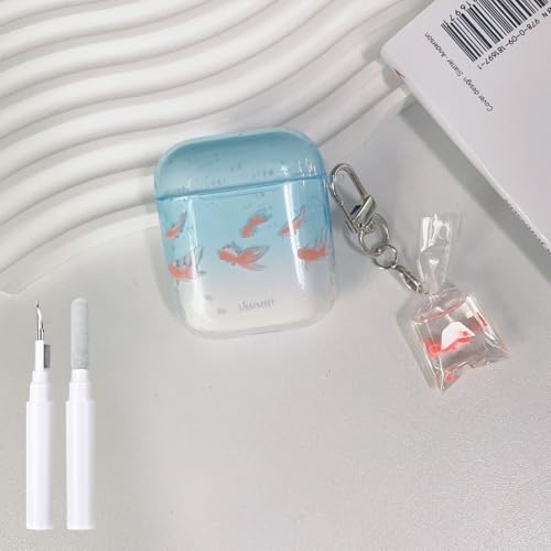 COTYPOFLIYTT Kompatibel mit AirPods-Hülle, weiches TPU mit Reinigungsset, Cartoon-Fisch, Schlüsselanhänger-Schutzhülle für Airpods 2/Airpods 1 Generation, transparent blau COTYPOFLIYTT Kompatibel mit AirPods-Hülle, weiches TPU mit Reinigungsset, Cartoon-Fisch, Schlüsselanhänger-Schutzhülle für Airpods 2/Airpods 1 Generation, transparent blau von COTYPOFLIYTT