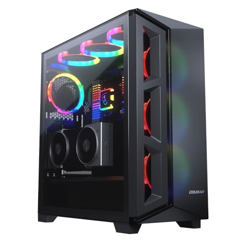 Cougar DarkBlader X5 RGB Distinctive RGB Mid-Tower Gehäuse mit überlegenem Luftstrom, 3 x ARGB VK120 Lüfter und einem kristallklaren gehärteten Glas Links Panel CGR-5UM3TB-X5-RGB von COUGAR