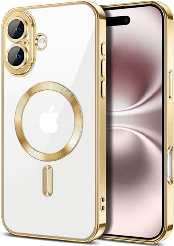 COVRELLA Gold iPhone 16 Plus Hülle Kompatibel mit MagSafe - vollständiger Kameraschutz & Linsenschutzglas - iPhone 16 Plus Case Weich Magnetisch & Durchsichtig von COVRELLA