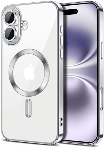COVRELLA Silber iPhone 16 Hülle Magnetisch & Durchsichtig - vollständiger Kameraschutz & Linsenschutzglas - iPhone 16 Case Kompatibel mit MagSafe von COVRELLA