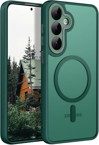 COVRELLA Magnetische Samsung Galaxy S24 Hülle mit Kameraschutz & Linsenschutzglas - S24 Schutzhülle Grün, Matt & Durchsichtig - MagSafe-Kompatibel, Stoßfest & Starke Magnetkraft von COVRELLA
